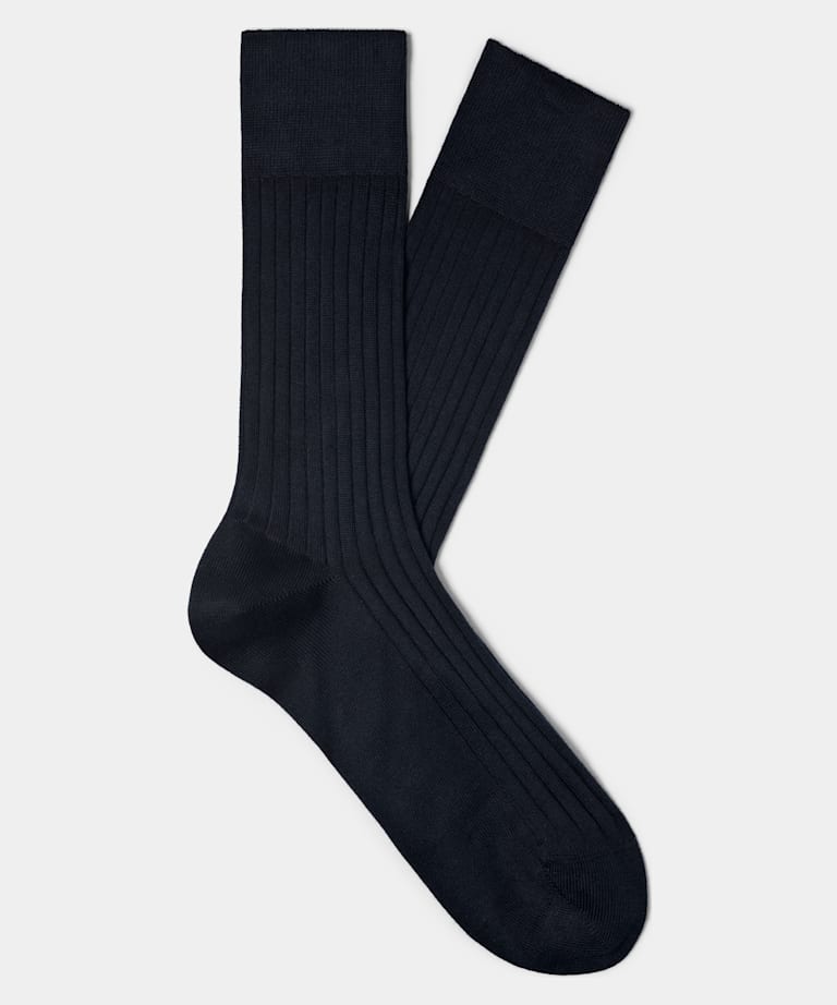 네이비 골지 레귤러 삭스